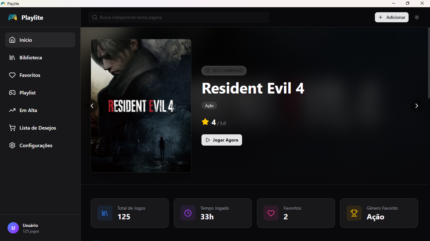 Interface do Playlite mostrando a biblioteca de jogos